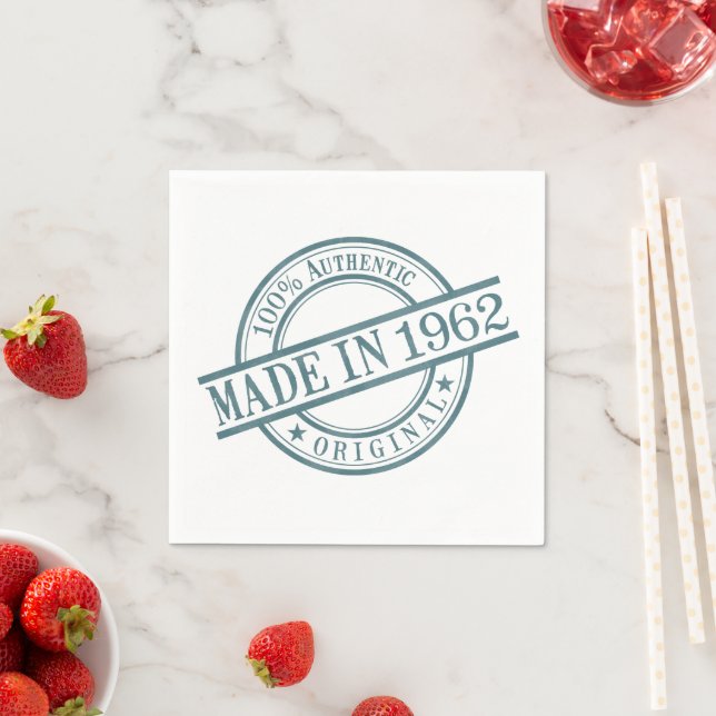 Made in 1962 Birth Year Round Rubber Stamp Logo Paper Napkins (Insitu)