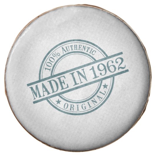 Made in 1962 Circular Rubber Stamp Style Logo Chocolate Covered Oreo (Front)