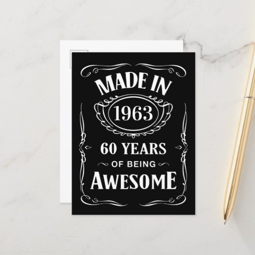 Made in 1963 60 years of being awesome 2023 bday postcard
