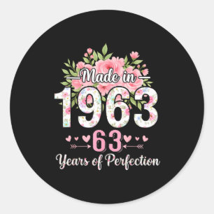 Made In 1963 Floral 63rd Birthday Women 63 Years O Classic Round Sticker