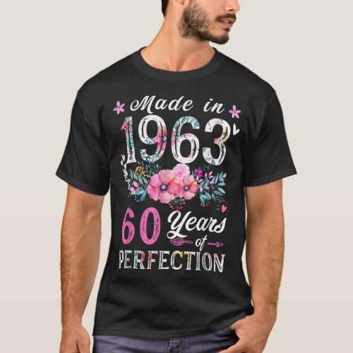 Made In 1963 Floral Vintage 60th birthday gifts fo T_Shirt