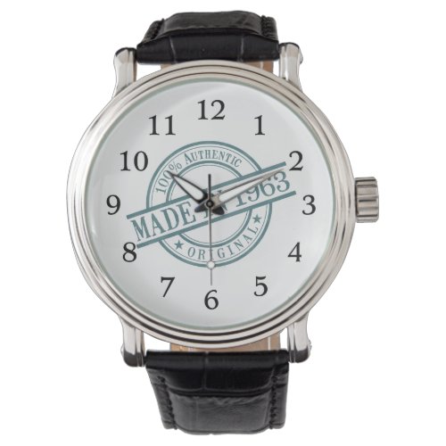 Made in 1963 Round Rubber Stamp Logo Birth Year Watch