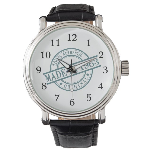 Made in 1963 Round Rubber Stamp Logo Birth Year Watch (Front)
