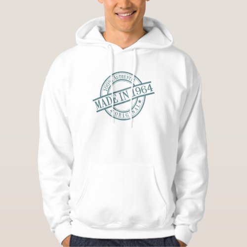 Made in 1964 Birth Year Green Round Rubber Stamp Hoodie