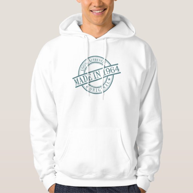 Made in 1964 Birth Year Green Round Rubber Stamp Hoodie (Front)