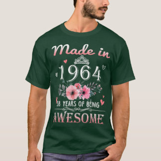 Made In 1964 Floral 58 Year Old 58th Birthday Gift T-Shirt