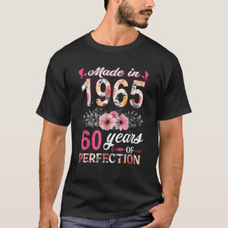Made In 1965 Floral 60 Year Old 80th Birthday Gift T-Shirt