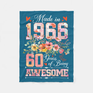 Made in 1966 floral 60th birthday women 60 years fleece blanket