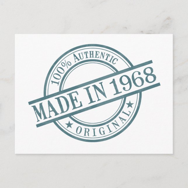 Made in 1968 Birth Year Round Rubber Stamp Logo Postcard (Front)