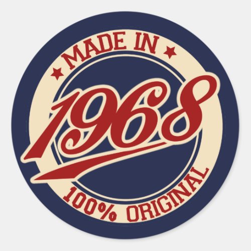 Made In 1968 Classic Round Sticker