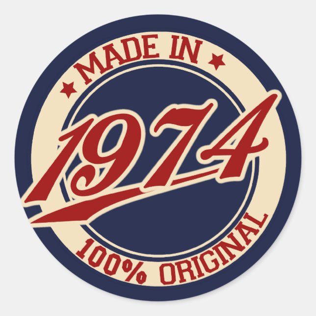 Made In 1974 Classic Round Sticker (Front)