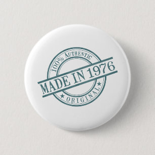 Made in 1976 Circular Rubber Stamp Style Logo Button