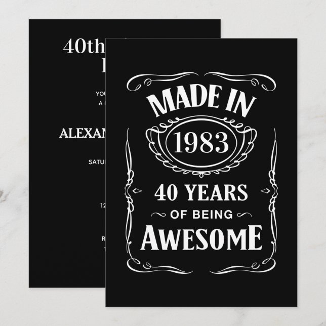 Made in 1983 40 years of being awesome 2023 bday invitation (Front/Back)