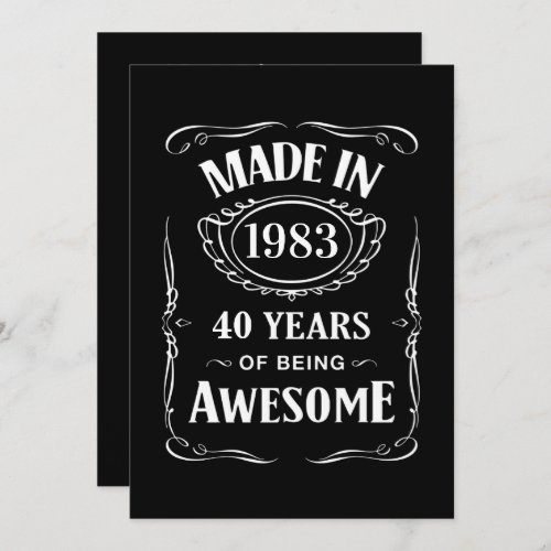 Made in 1983 40 years of being awesome 2023 bday invitation
