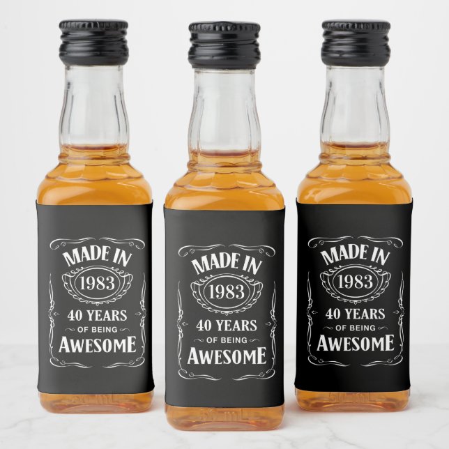Made in 1983 40 years of being awesome 2023 bday liquor bottle label (Bottles)