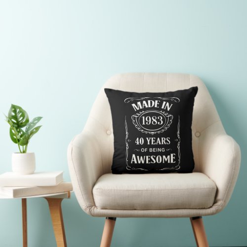 Made in 1983 40 years of being awesome 2023 bday throw pillow