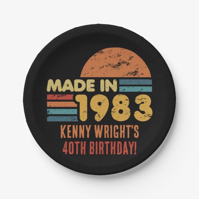 Made In 1983 40th Birthday Paper Plates (Front)