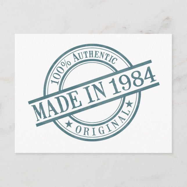 Made in 1984 Birth Year Round Rubber Stamp Logo Postcard (Front)