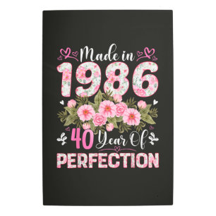 Made In 1986 40 Years Of Perfection Floral Metal Print
