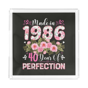 Made In 1986 Floral 40th Birthday Women Floral Acrylic Tray