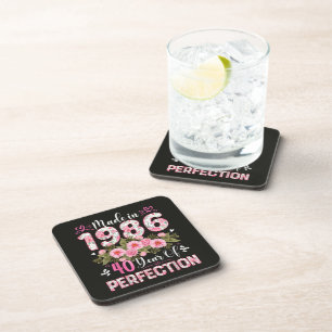 Made In 1986 Floral 40th Birthday Women Floral Beverage Coaster