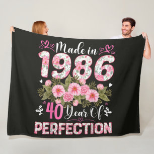 Made In 1986 Floral 40th Birthday Women Floral Fleece Blanket