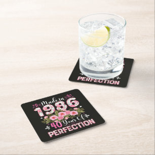 Made In 1986 Floral 40th Birthday Women Floral Square Paper Coaster