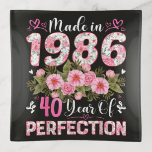 Made In 1986 Floral 40th Birthday Women Floral Trinket Tray