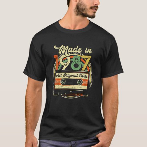 Made In 1987 34Th Birthday Gifts Cassette Tape Vin T_Shirt