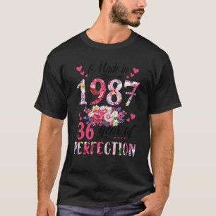Made In 1987 Floral 36 Year Old 36th Birthday   Wo T-Shirt