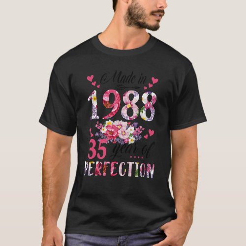 Made In 1988 Floral 35 Year Old 35th Birthday   Wo T_Shirt