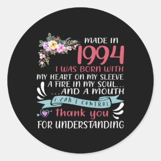 Made In 1994 I Was Born With My He On My Sleeve Classic Round Sticker