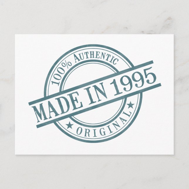 Made in 1995 Birth Year Round Rubber Stamp Logo Postcard (Front)