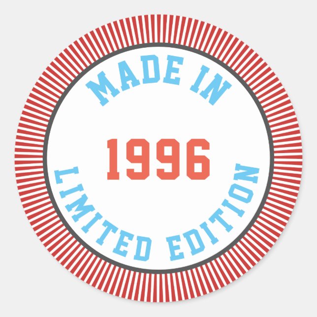 Made in 1996 classic round sticker (Front)