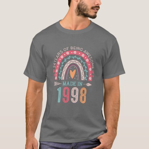 Made In 1998 24 Year Old Rainbow 24Th Birthday Gif T_Shirt