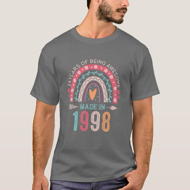 Made In 1998 24 Year Old Rainbow 24Th Birthday Gif T-Shirt (Front)