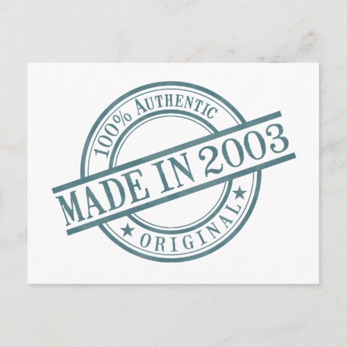 Made in 2003 Birth Year Round Rubber Stamp Logo Postcard