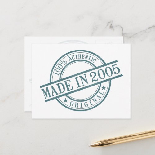 Made in 2005 Birth Year Round Rubber Stamp Logo Postcard