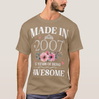 Made In 2007 Floral 15 Year Old 15th Birthday Gift T-Shirt