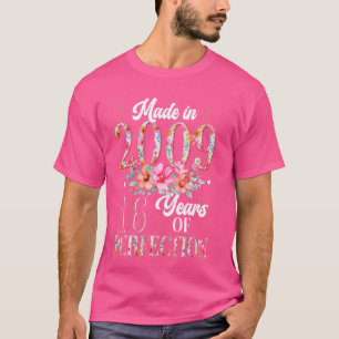 Made In 2009 Floral 16th Birthday 16 Years Old Gif T-Shirt