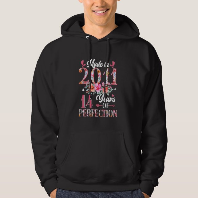 Made In 2011 Floral 14th Birthday 14 Years Old Gif Hoodie (Front)