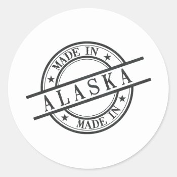 Made In Alaska Stamp Style Logo Symbol Black Classic Round Sticker by PNGDesign at Zazzle