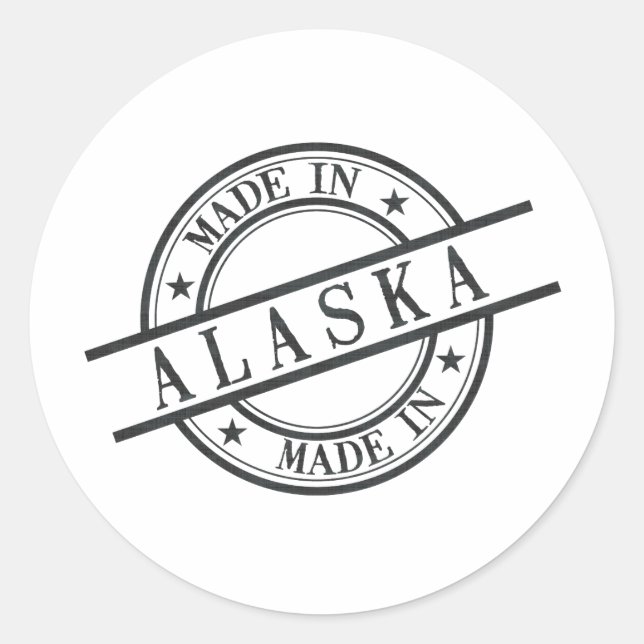 Made In Alaska Stamp Style Logo Symbol Black Classic Round Sticker (Front)