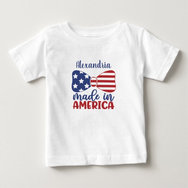 Made in America American Flag Bow Baby T-Shirt (Front)