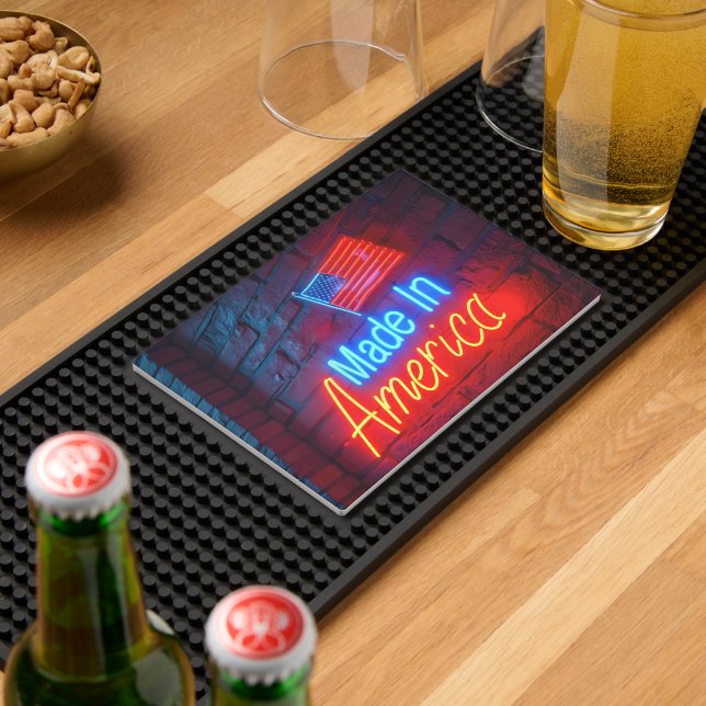 Made In America Neon Sign On Brick Bar Mat (Insitu (Bar 2))