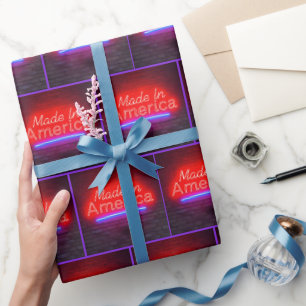 Made In America Neon Sign On Brick Wrapping Paper