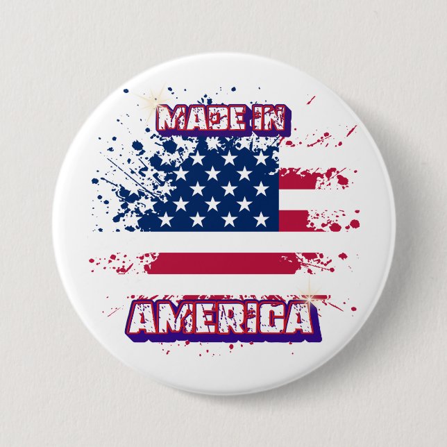 "Made in America" Paint Splatter American Flag 3" Button (Front)