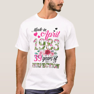 Made In April 1983 Floral 39 Years Old 39Th Birthd T-Shirt
