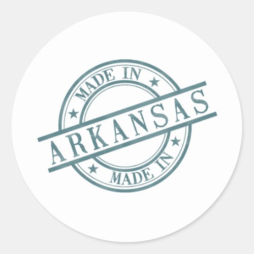 Made in Arkansas Green Round Rubber Stamp Logo Classic Round Sticker