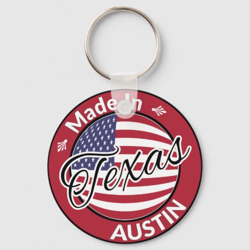 Made in Austin Texas United States Flag Keychain